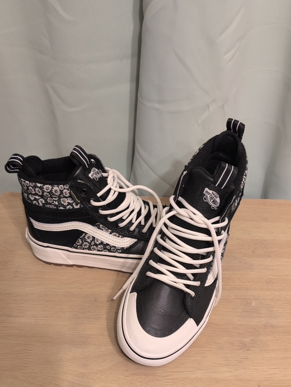 Vans Black & White High-Top Skate Sneakers with Floral Trim